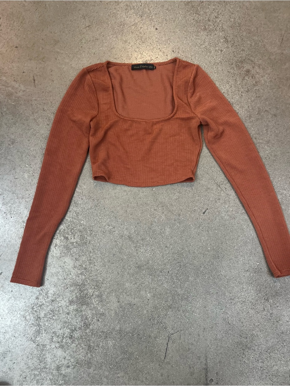 House of Harlow 1960 Rust Square Neck Waffle Crop Top
